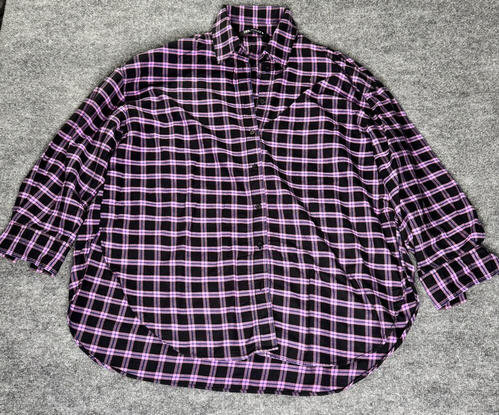 Zara Shirt Mens Large Black Pink Plaid Flannel Long Sleeve Button Up Casual